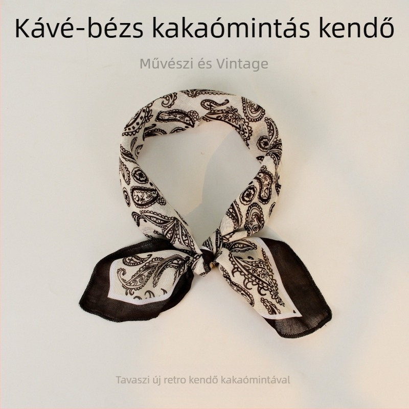 Kis négyzet alakú sál pamut-len textúrával, francia retro paisley mintával, fejkendő, napsütés elleni védelem kerékpározáshoz, arcmaszk, dekoratív kiegészítő a csuklóra és a nyakra
