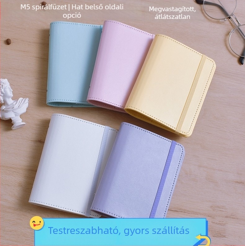 M5-ös oldalas notesz fedéllel és cserélhető maggal, magas esztétikai értékű napló friss stílusban