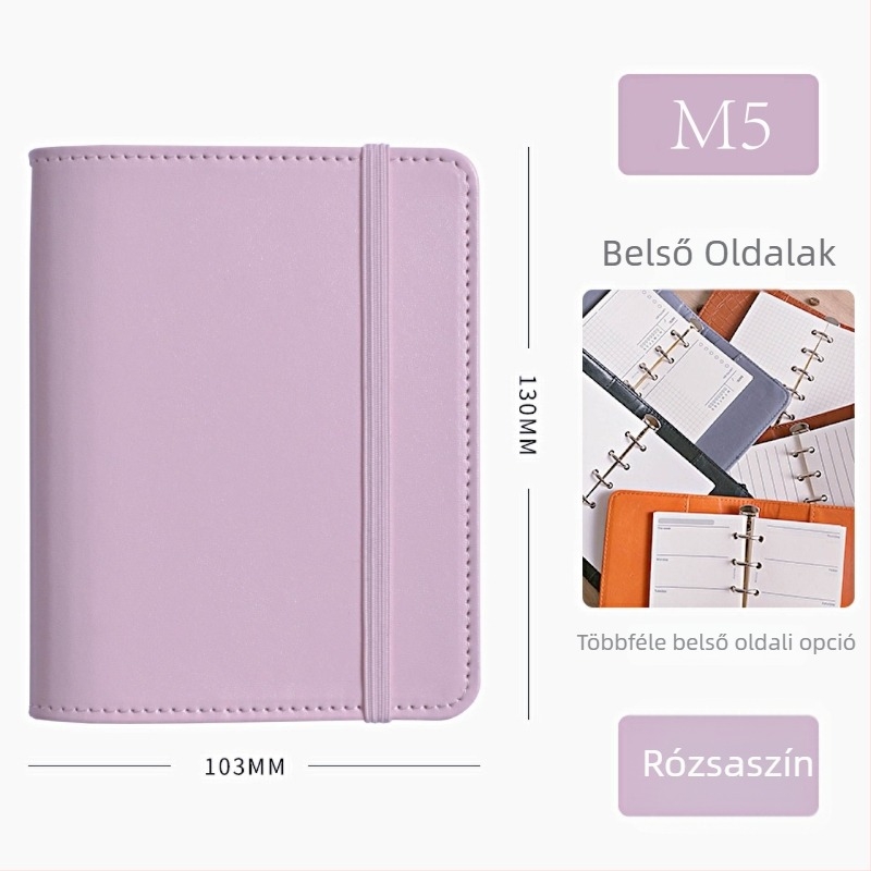 M5-ös oldalas notesz fedéllel és cserélhető maggal, magas esztétikai értékű napló friss stílusban