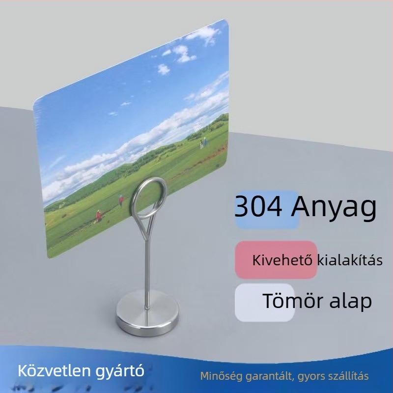 Rozsdamentes acél ülőkártya-tartó esküvőkre és bankettekre; asztal- és számkártya tartó szállodák és éttermek számára