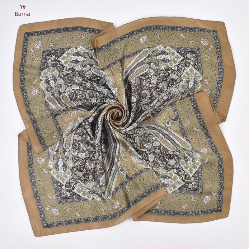 Új retro mintás műselyem négyszögletes kendő nőknek, 70×70 cm, légáteresztő és napvédő