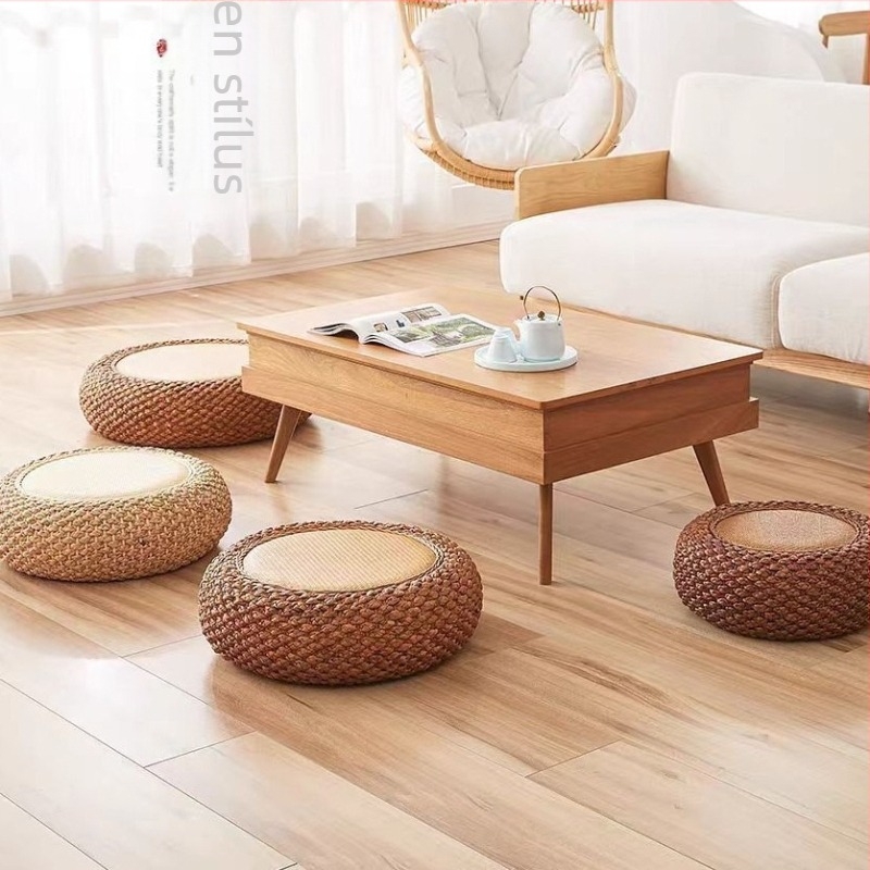 Rattan szövésű futon párna tatami-stílusú nappaliba, meditációs matrac és teaházhoz illő ablakos sarok