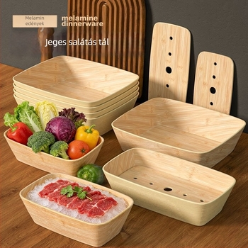 Melaminból készült, fa mintázatú forgó forró pot tálca, Sukiyaki-hoz, téglalap alakú, 12–12,9 cm