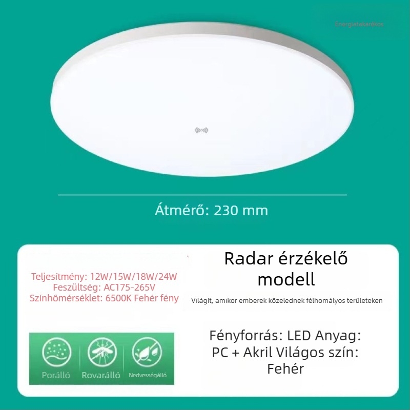 LED mozgásérzékelős mennyezeti lámpa a lépcsőházhoz és a folyosóra, infravörös érzékelővel és hangvezérléssel
