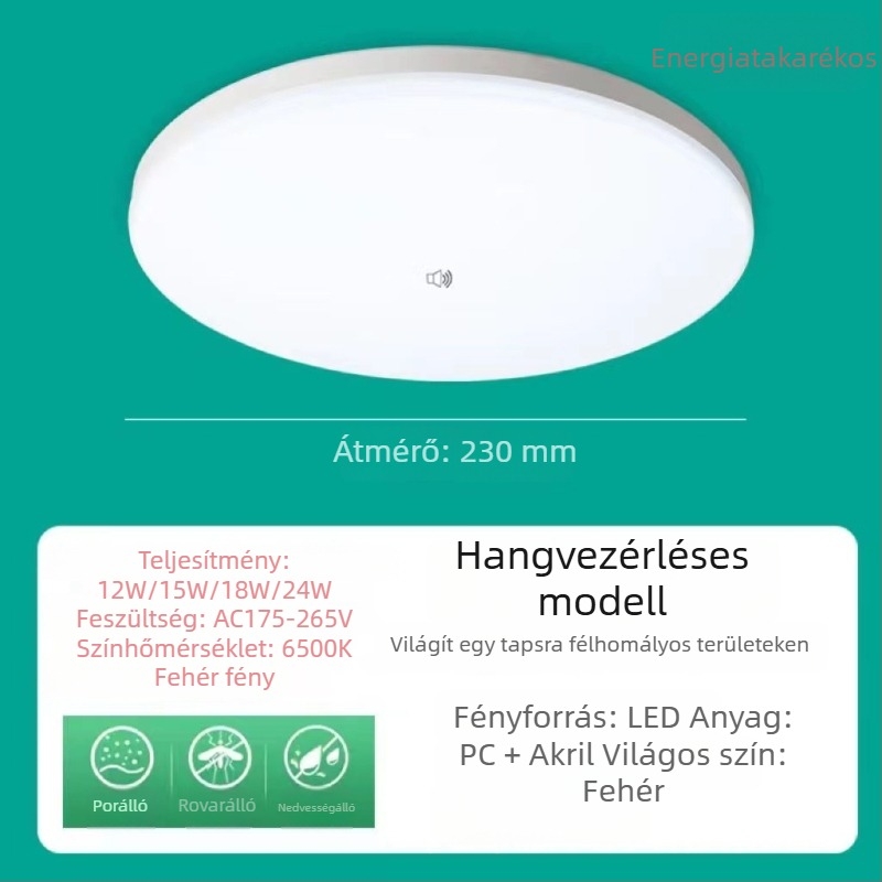 LED mozgásérzékelős mennyezeti lámpa a lépcsőházhoz és a folyosóra, infravörös érzékelővel és hangvezérléssel