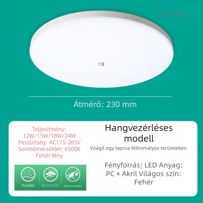 LED mozgásérzékelős mennyezeti lámpa a lépcsőházhoz és a folyosóra, infravörös érzékelővel és hangvezérléssel
