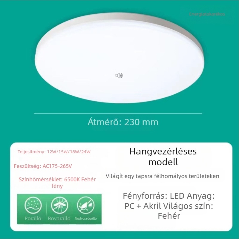 LED mozgásérzékelős mennyezeti lámpa a lépcsőházhoz és a folyosóra, infravörös érzékelővel és hangvezérléssel