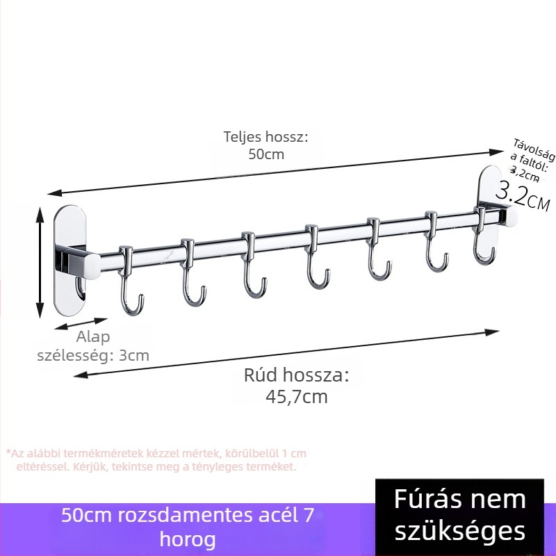 Rozsdamentes acél, fúrás nélküli kampó konyhához és fürdőhöz – ruhák és sapkák akasztója