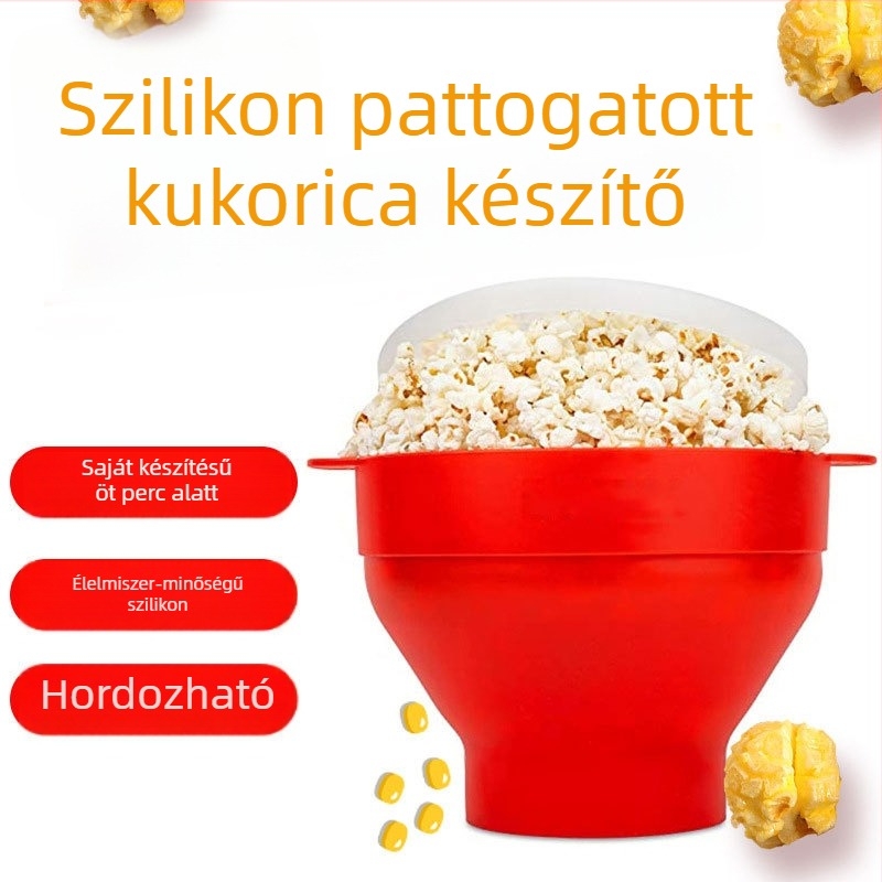 Szilikon popcorn vödör mikrohullámú sütőhöz, fogantyúval, összecsukható tál fedővel