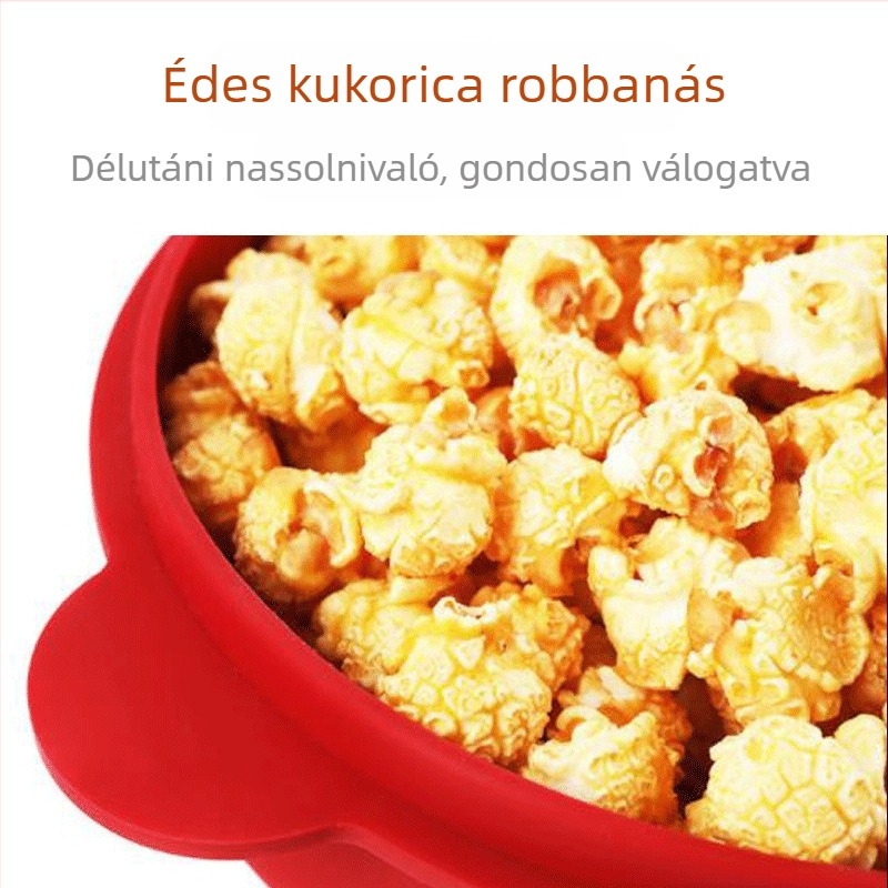 Szilikon popcorn vödör mikrohullámú sütőhöz, fogantyúval, összecsukható tál fedővel
