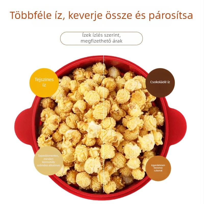 Szilikon popcorn vödör mikrohullámú sütőhöz, fogantyúval, összecsukható tál fedővel