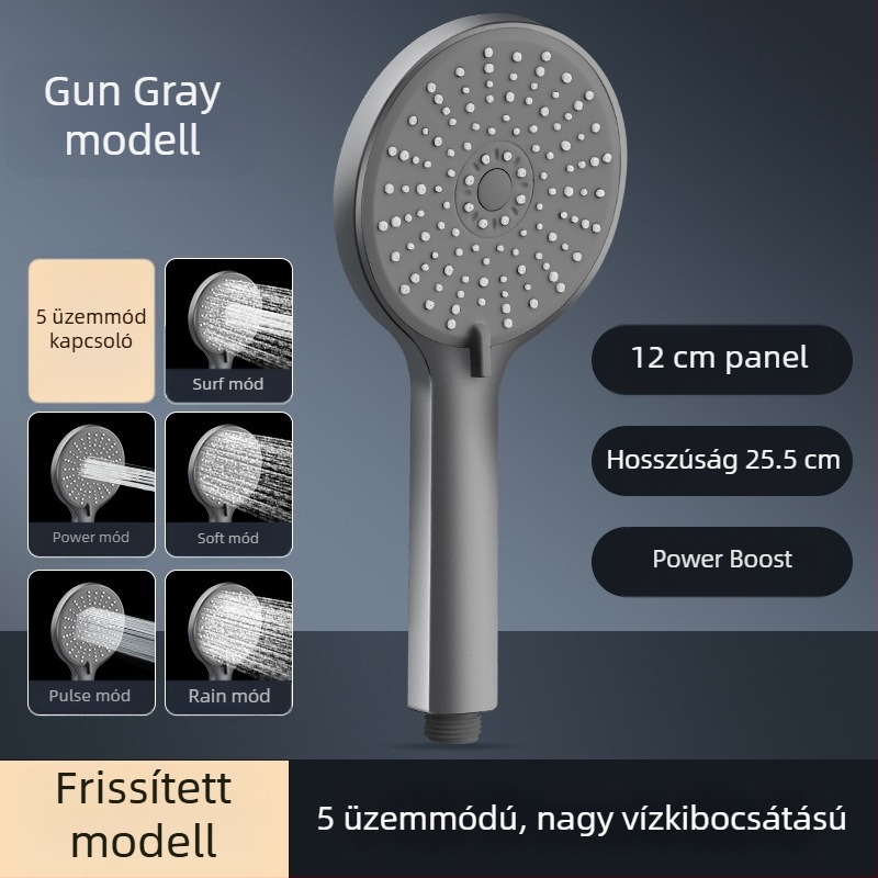 Nyomásnövelő zuhanykészlet öt módú permetezéssel, frissített ABS anyagból, luxus kerek zuhanyfej a fürdőszobába