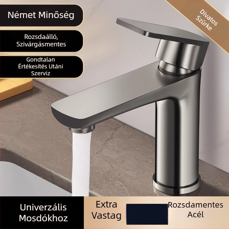Gunmetal szürke egylyukú mosdócsap meleg- és hideg vízhez – fürdőszoba, rozsdamentes acél