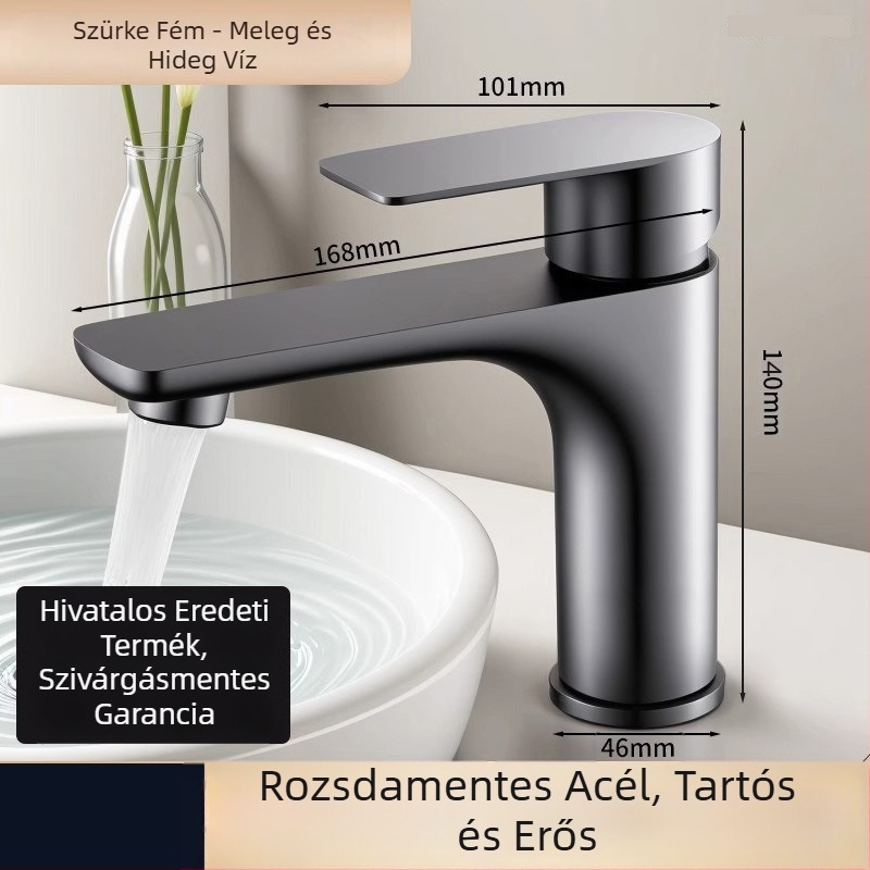 Gunmetal szürke egylyukú mosdócsap meleg- és hideg vízhez – fürdőszoba, rozsdamentes acél