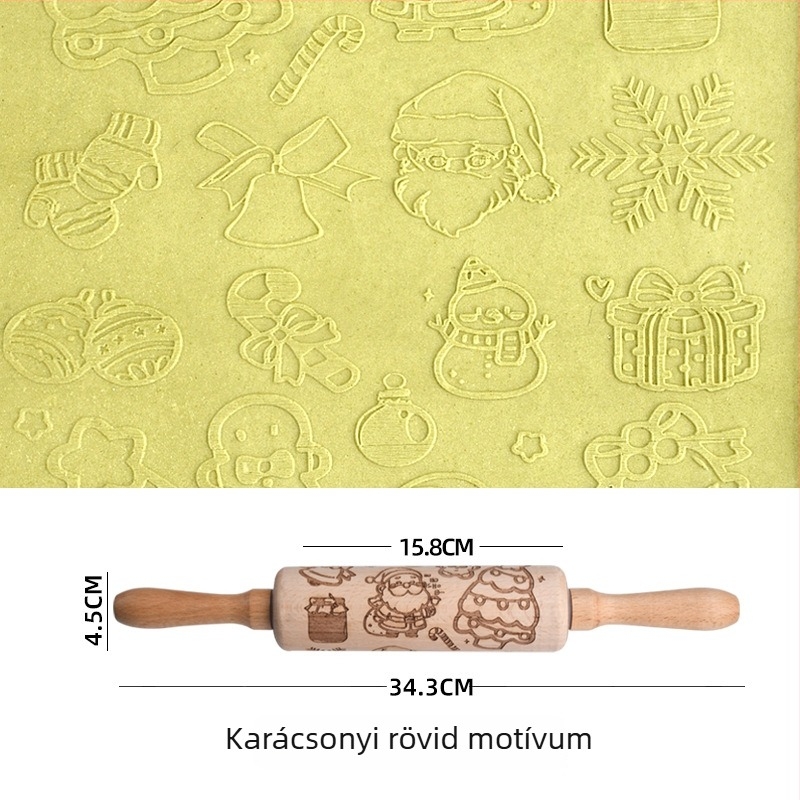 Bükkfából készült nyújtófa lézergravírozással és domborított sütiformával
