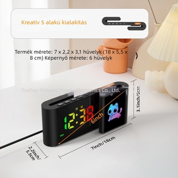S alakú kreatív LED ébresztőóra RGB fénnyel, rajzfilmszerű éjszakai lámpa, asztali óra