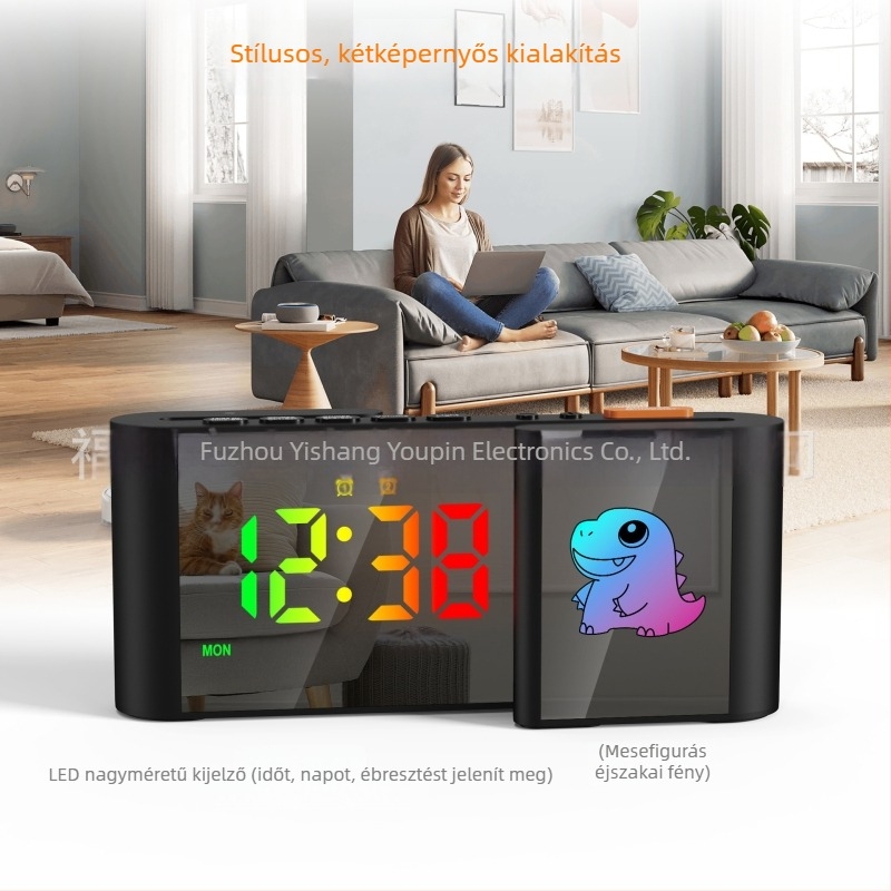 S alakú kreatív LED ébresztőóra RGB fénnyel, rajzfilmszerű éjszakai lámpa, asztali óra