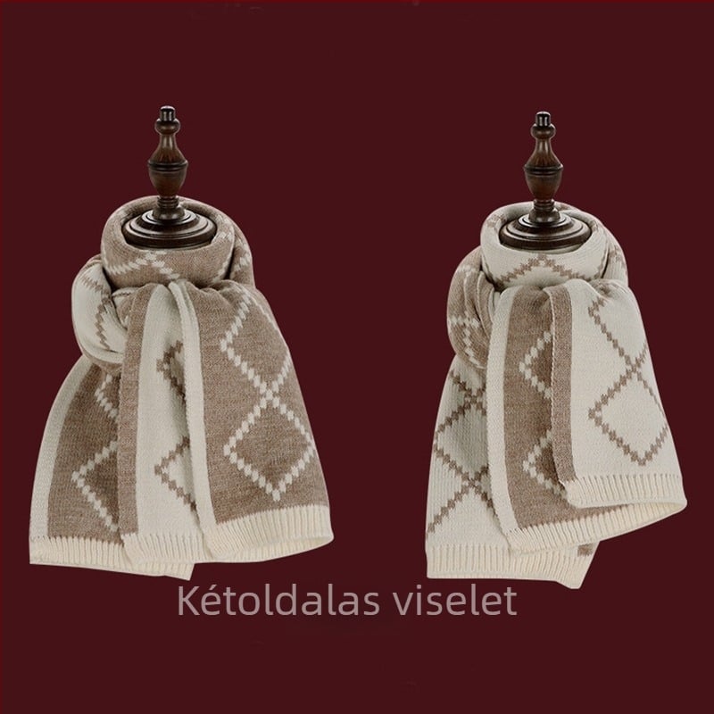 Piros női kötött sál télre, koreai stílusú, sokoldalú és meleg, közepes hosszúságú, 180×33 cm, ideális Újév és Karácsony
