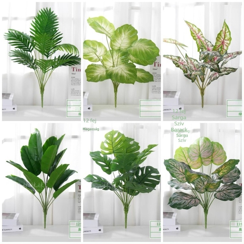 Mesterséges zöld növény egyetlen szárú — Traveller’s Palm, dekoratív falidísz levélkompozícióval