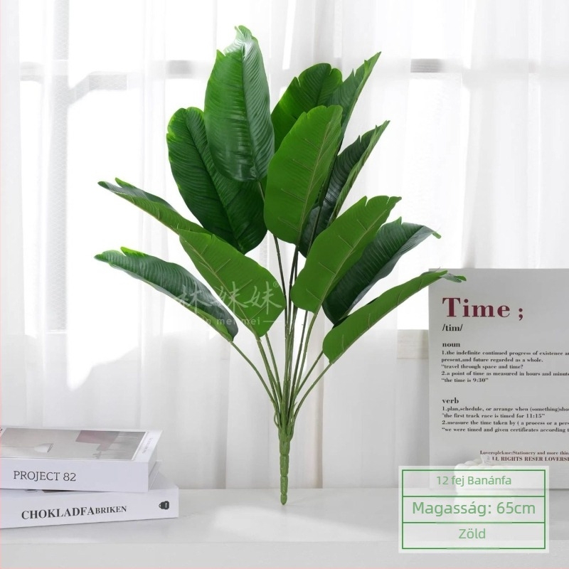 Mesterséges zöld növény egyetlen szárú — Traveller’s Palm, dekoratív falidísz levélkompozícióval
