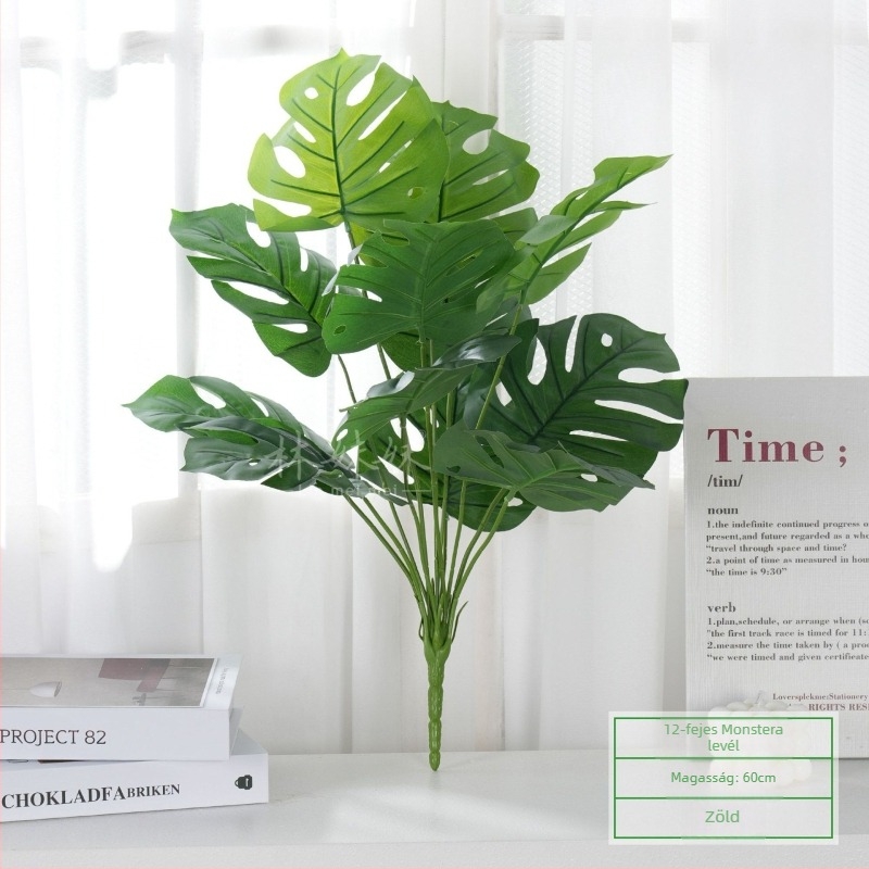 Mesterséges zöld növény egyetlen szárú — Traveller’s Palm, dekoratív falidísz levélkompozícióval
