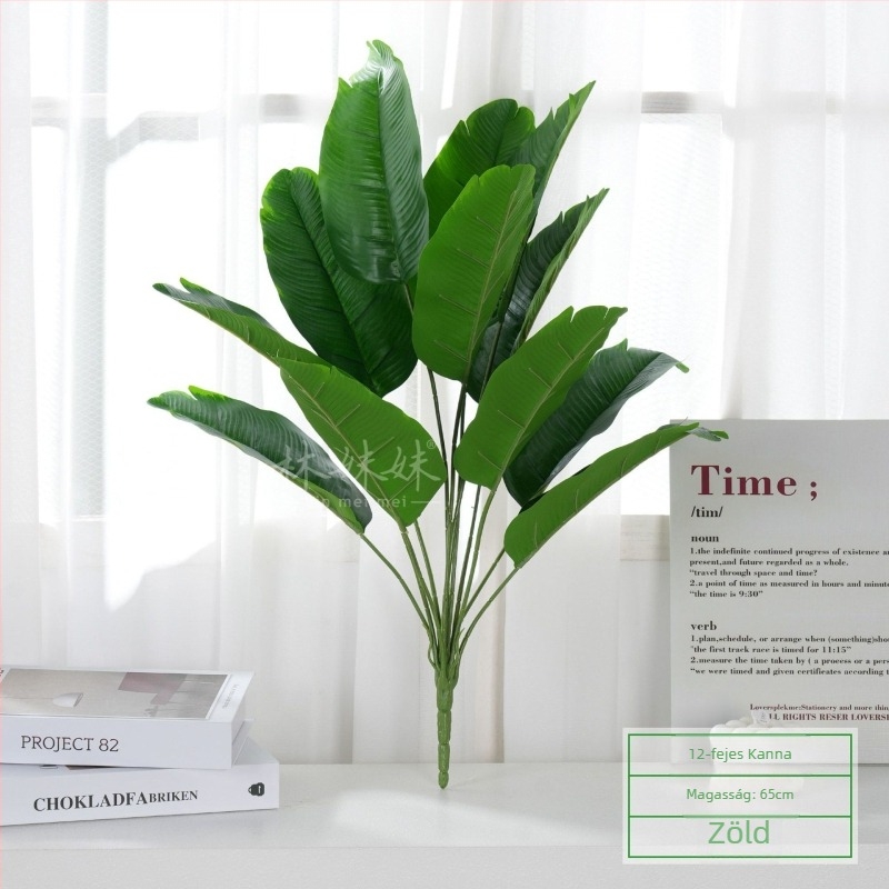 Mesterséges zöld növény egyetlen szárú — Traveller’s Palm, dekoratív falidísz levélkompozícióval
