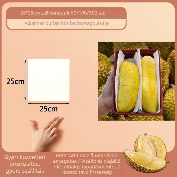 Egyszer használatos tapadásmentes osztópapír thai durian hús csomagolásához – szilikonolajjal bevont sütőpapír