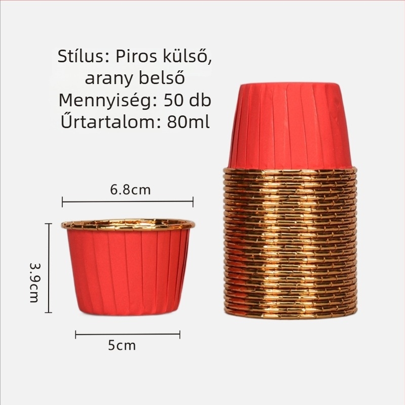 Arany- és ezüst muffinpapírok görbült peremmel, hőálló bevonattal ellátott papírcsészék sütéshez, 50 darab csomagolás