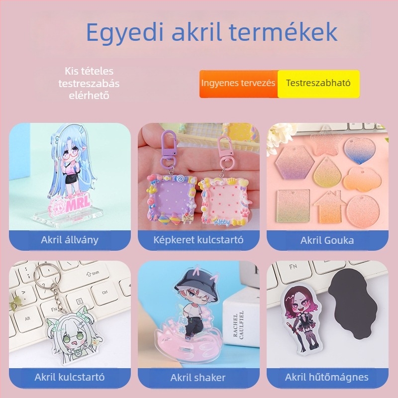 Átlátszó akril jegyek futóhomok hatással, egyedi rajzfilm/ anime karakterekkel, lézergravírozott kártyák, csillagos képeslapok, dísztárgyak és könyvjelzők