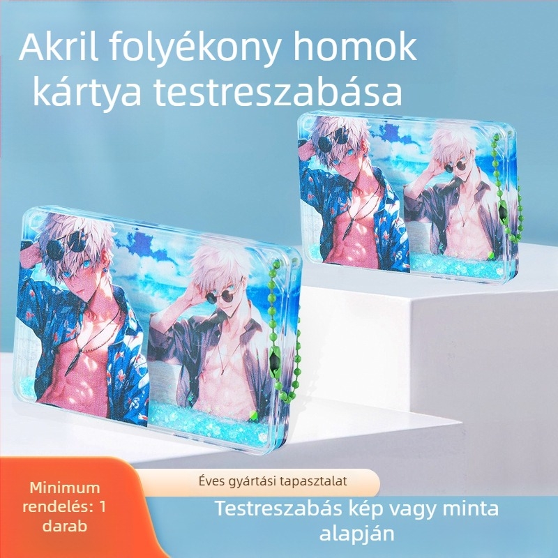 Átlátszó akril jegyek futóhomok hatással, egyedi rajzfilm/ anime karakterekkel, lézergravírozott kártyák, csillagos képeslapok, dísztárgyak és könyvjelzők