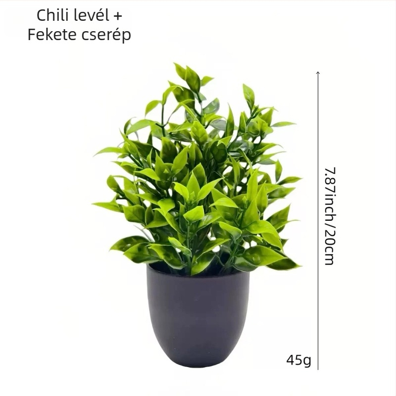 Mesterséges zöld növény bonsai, különböző stílusú műanyag virágok, kis cserép növények otthoni és irodai dekorációhoz