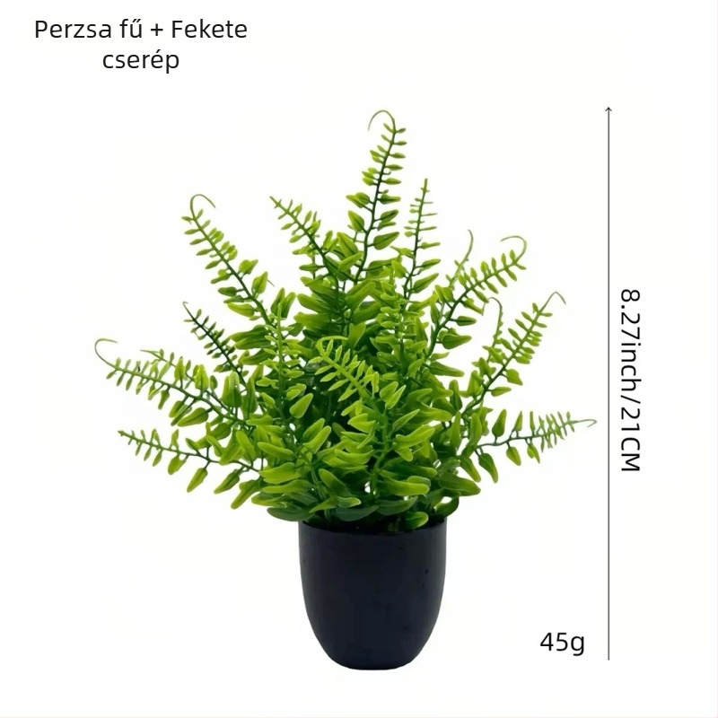 Mesterséges zöld növény bonsai, különböző stílusú műanyag virágok, kis cserép növények otthoni és irodai dekorációhoz