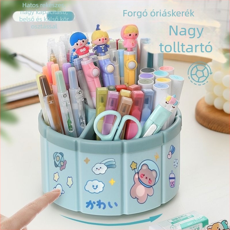 360°-os forgó tolltartó az asztalhoz, aranyos gyerekeknek és diákoknak, íróeszközök tárolója, nagy kapacitású, többfunkciós