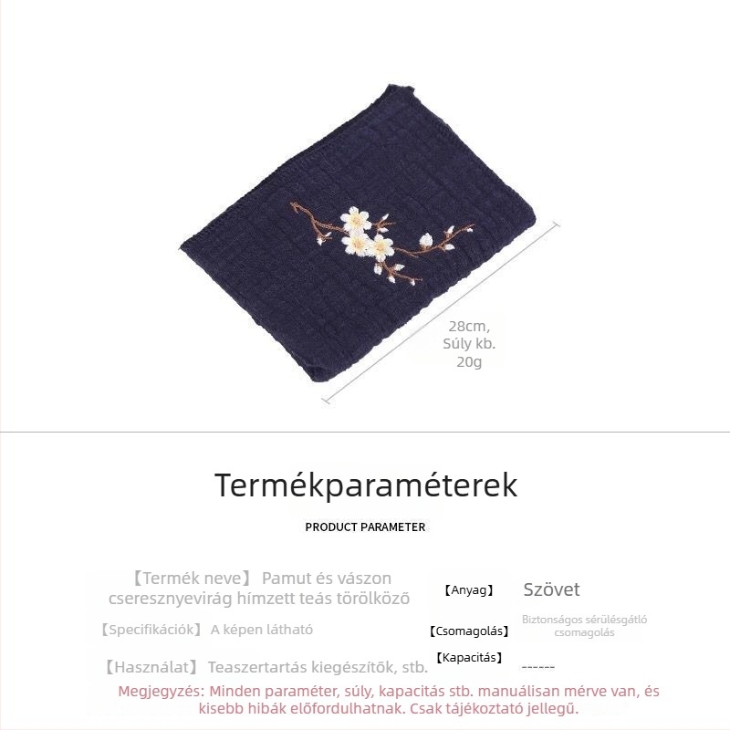 Hímzett pamut-len tea törlő kendő Zen stílussal, teáscsésze alátét készlettel