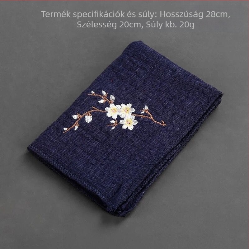 Hímzett pamut-len tea törlő kendő Zen stílussal, teáscsésze alátét készlettel