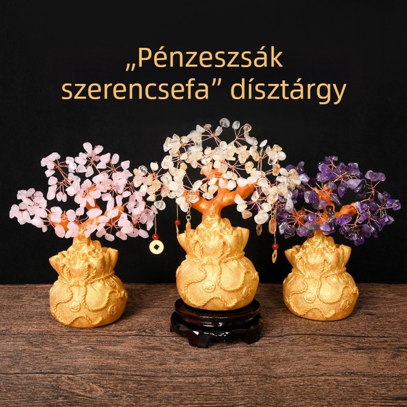 Citrin Pénzfa kristály asztali dísz a nappaliba, irodába és a dolgozószobába