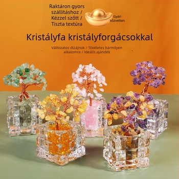 Természetes citrines pénzfa irodába – asztali dekoráció, szerencsefa ametiszttel