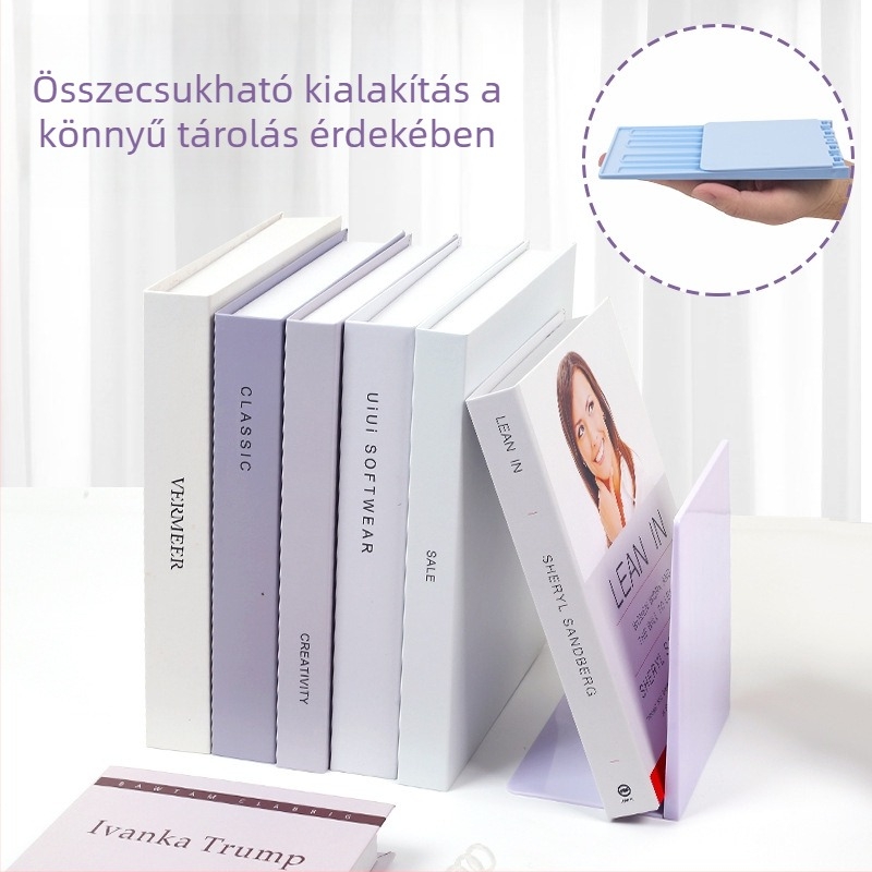 Összecsukható L-alakú könyvtartó – kompakt asztali tartó könyvekhez