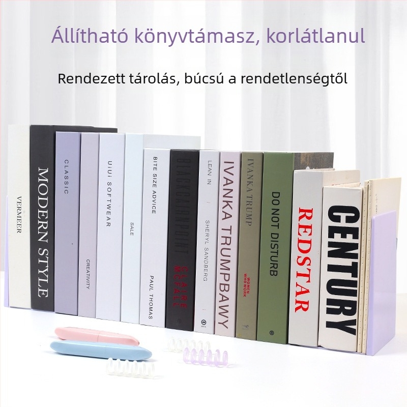 Összecsukható L-alakú könyvtartó – kompakt asztali tartó könyvekhez