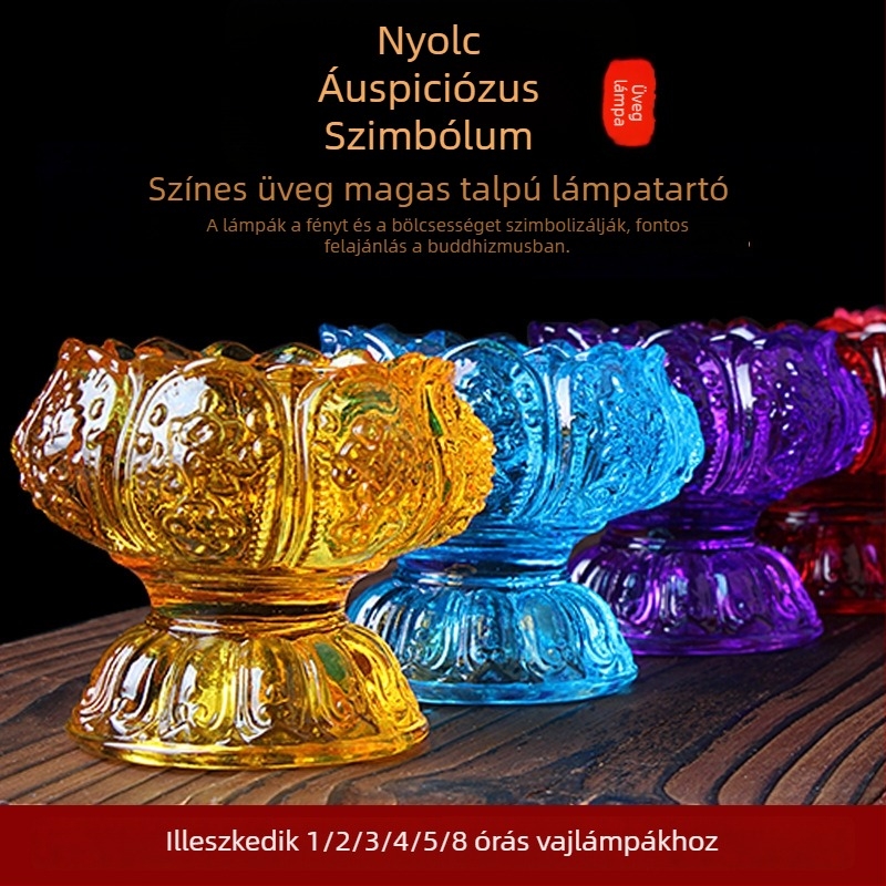 Színes lótusz mintázatú vajlámpa tartó – üvegből készült oltárhoz otthonra, nyolc szerencsés lábbal