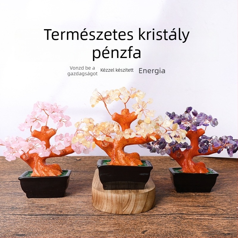 Sárga citrinből készült szerencsefa – modern kristály asztali dekoráció