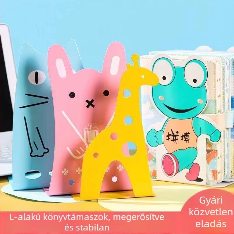 Karikatúraszerű vas könyvállvány, asztali rendező diákoknak, L‑formájú fém könyvállvány