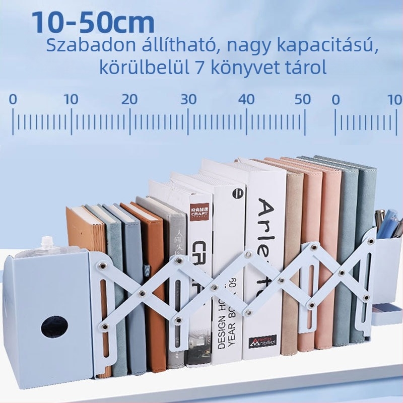 Többfunkciós perforált panel könyvállvány kihúzható tárolófiókokkal és állítható könyv-tartóval az íróasztalhoz