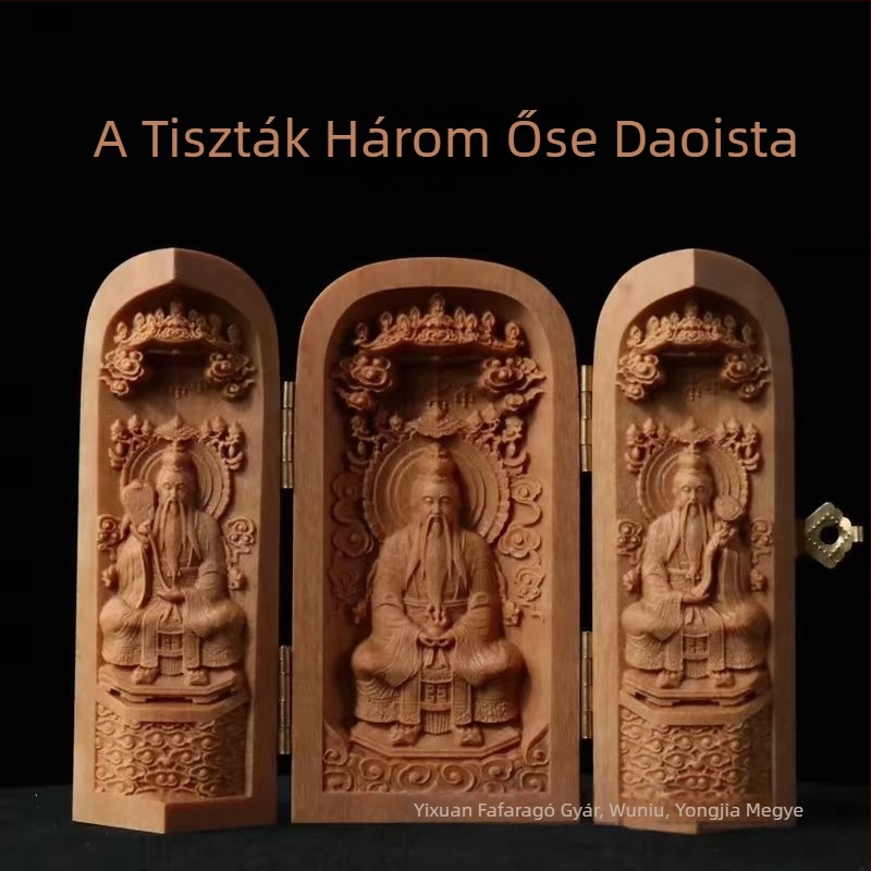 Teakfa és szantálfa faragott Buddha-szobor rekesszel, kínai dísz