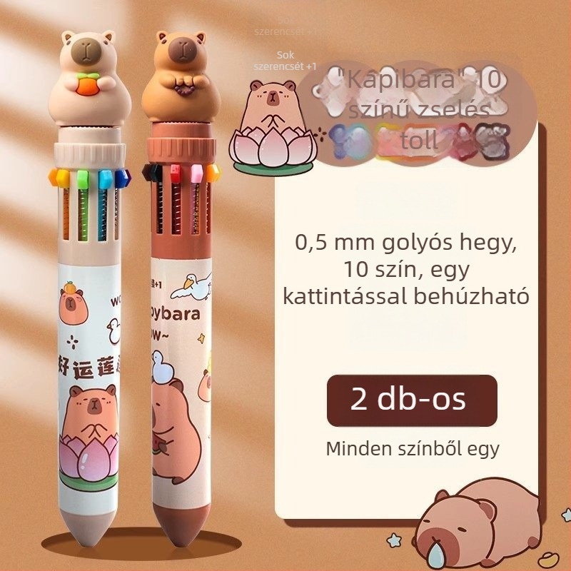 Kedves capybara tízszínű nyomógombos golyóstoll jegyzeteléshez és rajzoláshoz