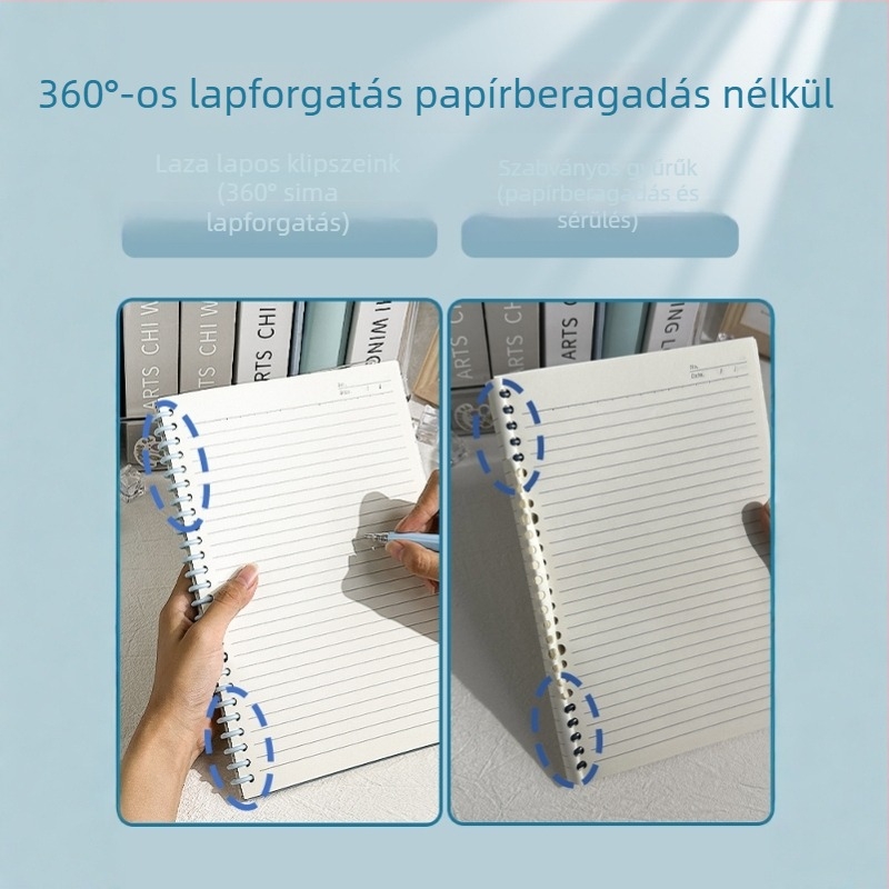 B5 jegyzetfüzet leválasztható DIY oldalakkal, spirálkötésben, egyszerű és elegáns