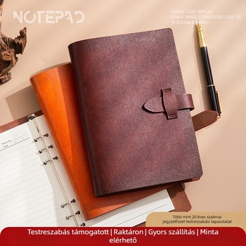 Ajándék notebook készlet puha bőrből, A5-ös méret, levehető oldalak, retro tehénbőr, logónyomtatás, üzleti testreszabás