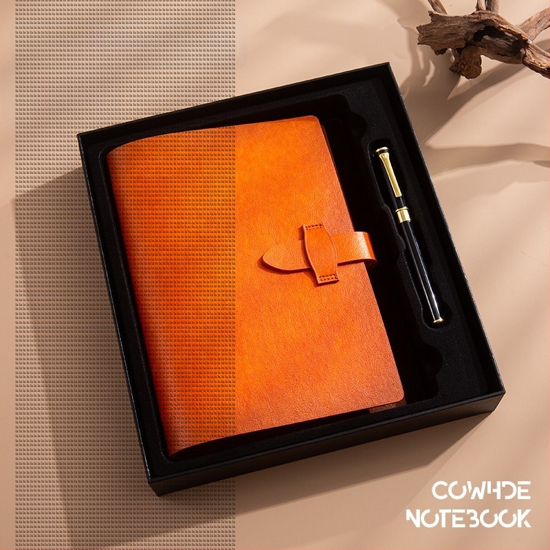 Ajándék notebook készlet puha bőrből, A5-ös méret, levehető oldalak, retro tehénbőr, logónyomtatás, üzleti testreszabás