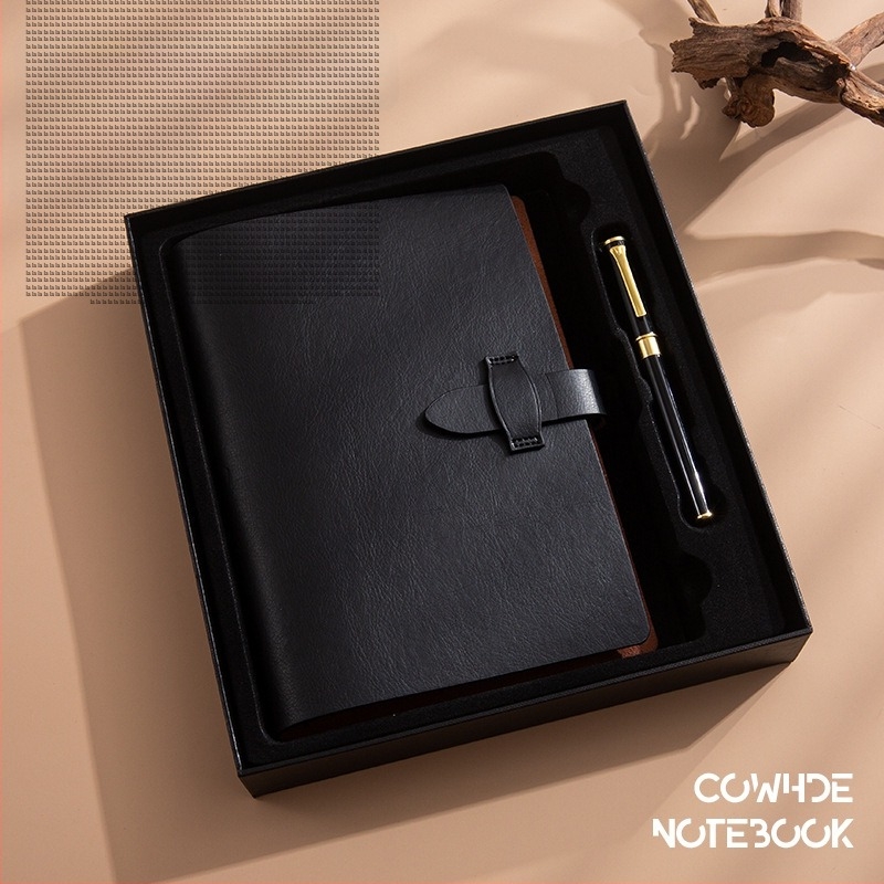 Ajándék notebook készlet puha bőrből, A5-ös méret, levehető oldalak, retro tehénbőr, logónyomtatás, üzleti testreszabás