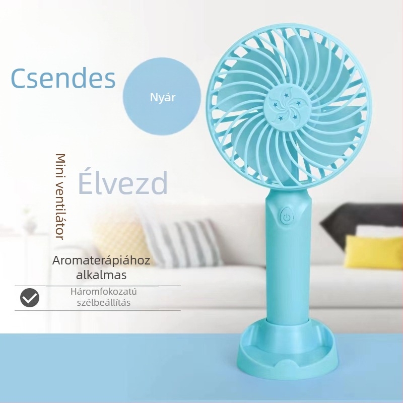 Mini hordozható USB ventilátor, asztali és kézi használatra, 3 sebesség, cserélhető akkumulátor, USB töltés, ideális kollégiumi szobába és kültéri használatra